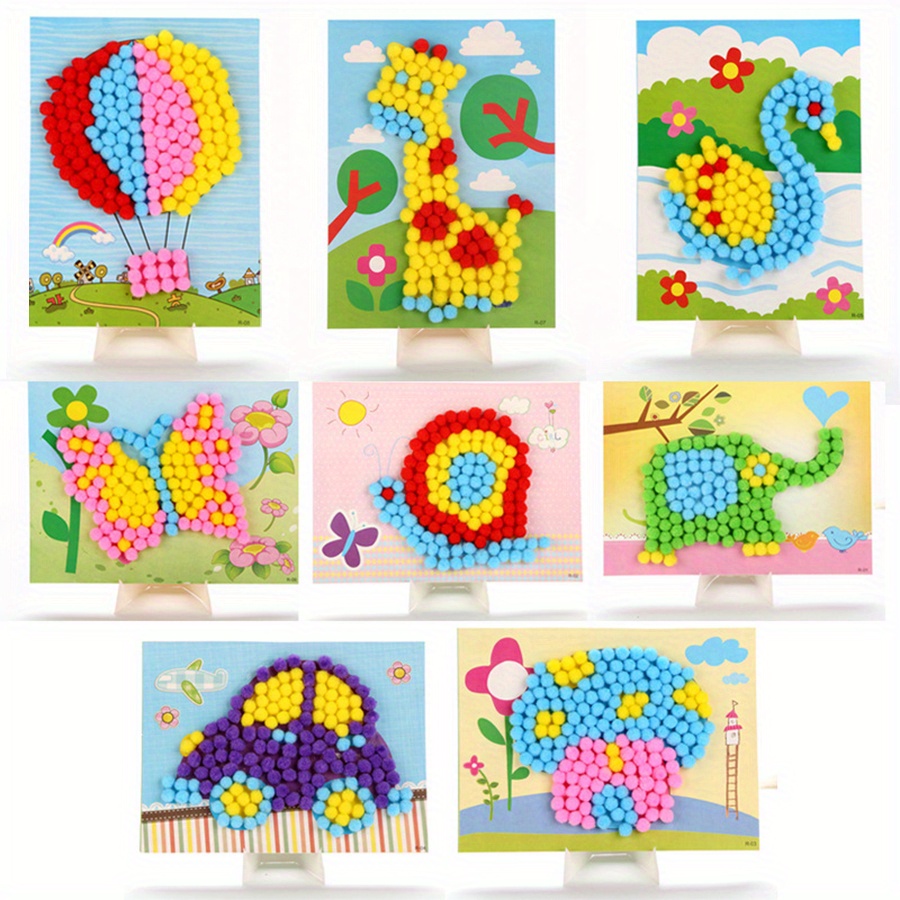 Art Craft Painting - 2pcs 16x21cm Colorful Pom-Pom Painting Animal