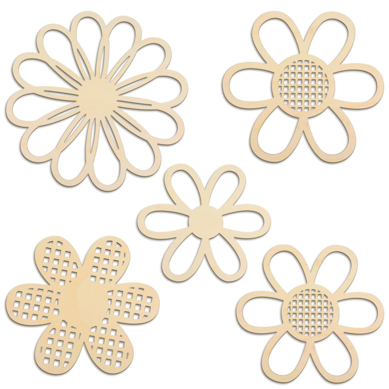 Art And Craft For Nursery - 5pcs Wooden Flower Wall Decor Set