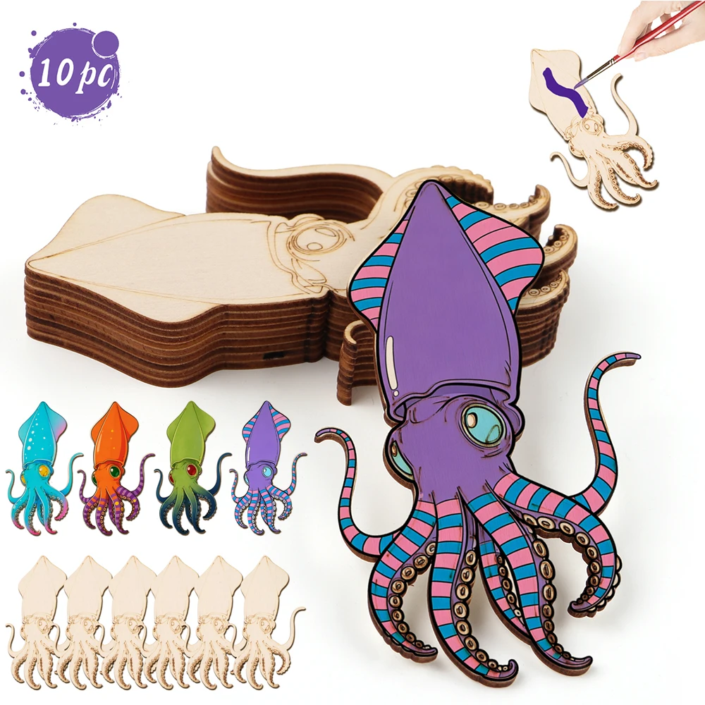 Art Craft Painting - 10pcs/set Unfinished Wood Craft Octopus Animal