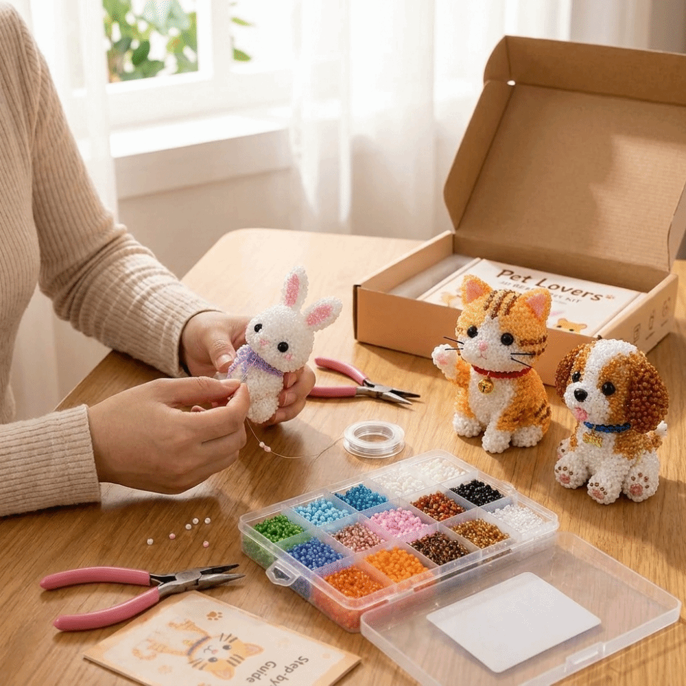 Art Craft Education - Handmade DIY Animal Bead Embroidery Kit