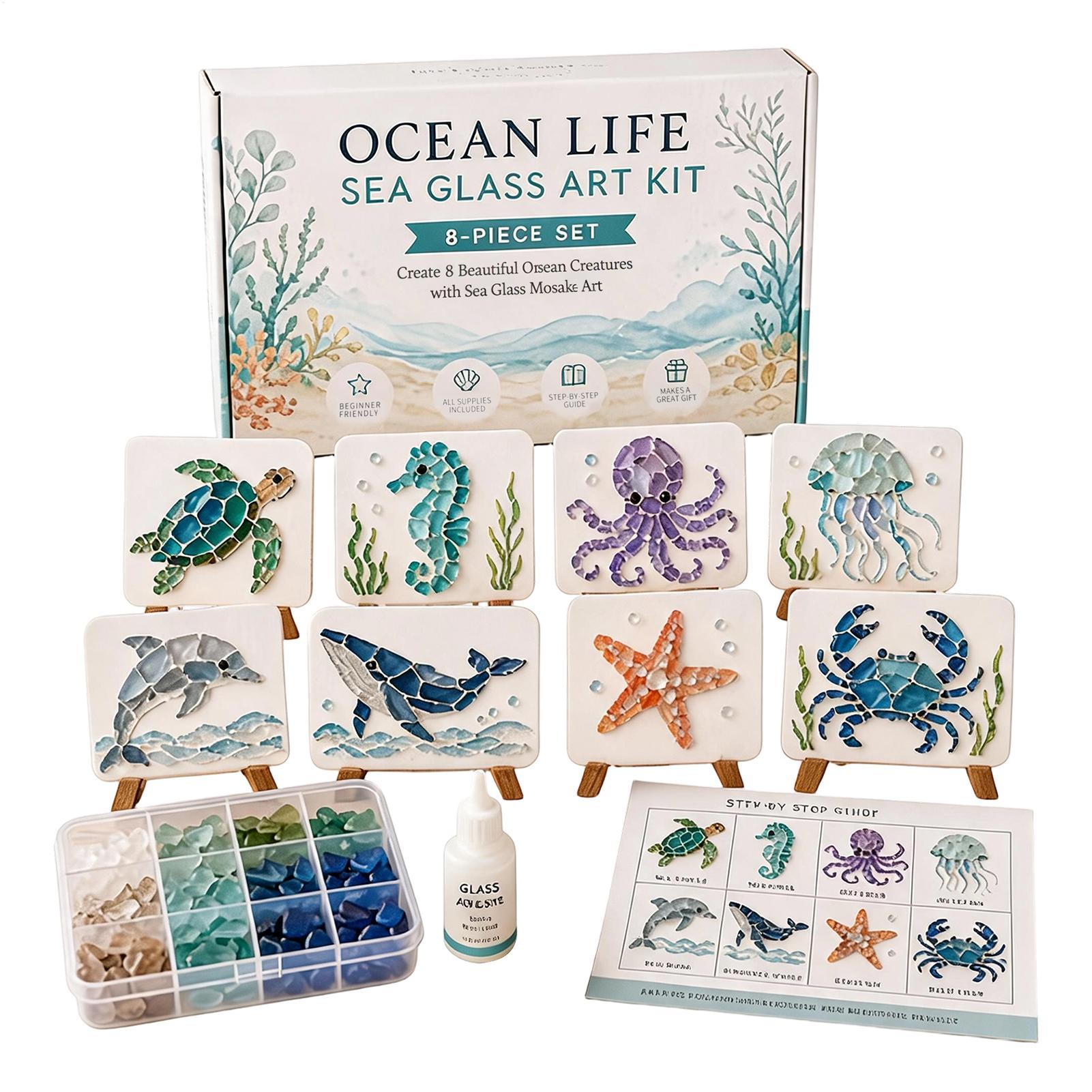 Art Craft Gifts For Adults - 1pc Ocean Life Sea Glass Mosaic