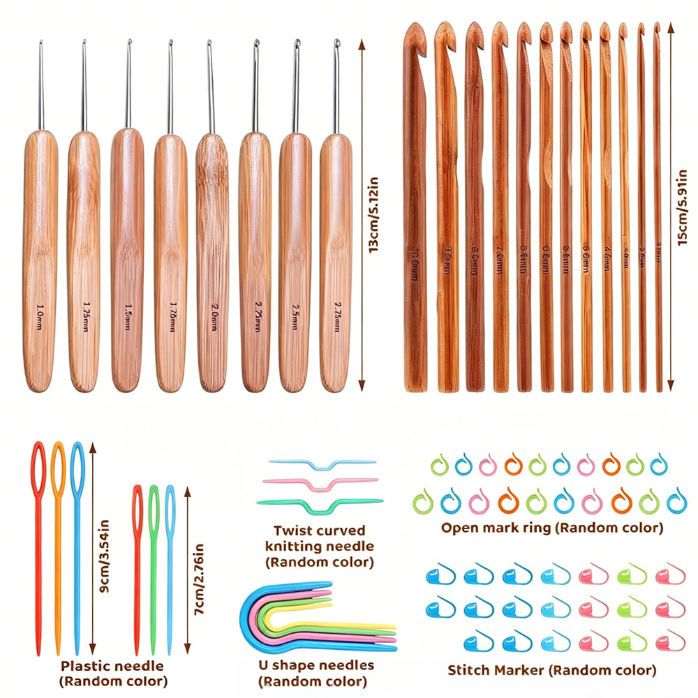 74pcs Bamboo Crochet Hooks Set - đánh giá và giá Art Craft Material